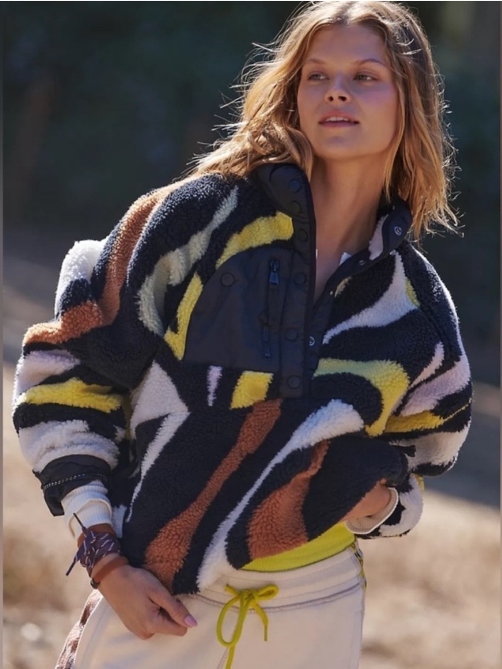 Free People FP Movement Rocky Ridge Fleece Pullover Peruvian Walnut Combo Small
